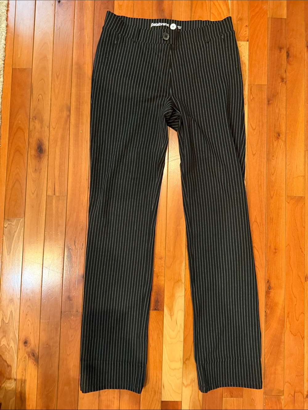 Betabrand Women’s Black Pinstripe Trousers - Tailored Medium